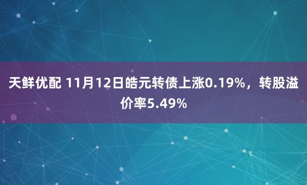 天鲜优配 11月12日皓元转债上涨0.19%，转股溢价率5.49%